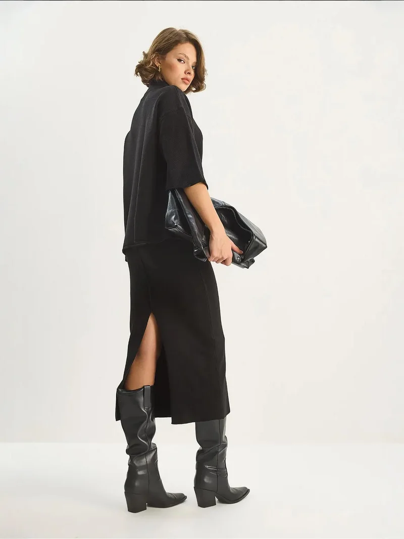 Bianco Lucci LUCCI Fitted High Waist Two-Piece Coord Set with Half Turtleneck