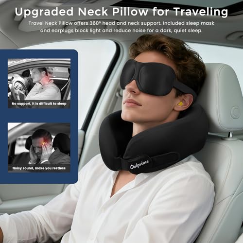 Owlprince Travel Neck Pillow for Airplane, Neck Travel Pillow, Upgraded Soft 100% Pure Memory Foam - Lightweight and Stowable - Ergonomic Design for Long Flights, Car, Train, Office Use - Image 2