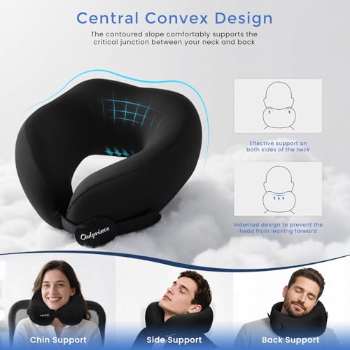 Owlprince Travel Neck Pillow for Airplane, Neck Travel Pillow, Upgraded Soft 100% Pure Memory Foam - Lightweight and Stowable - Ergonomic Design for Long Flights, Car, Train, Office Use - Image 4