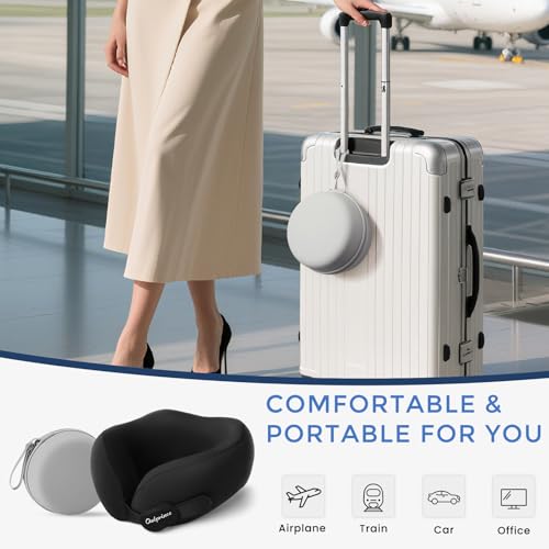 Owlprince Travel Neck Pillow for Airplane, Neck Travel Pillow, Upgraded Soft 100% Pure Memory Foam - Lightweight and Stowable - Ergonomic Design for Long Flights, Car, Train, Office Use - Image 5