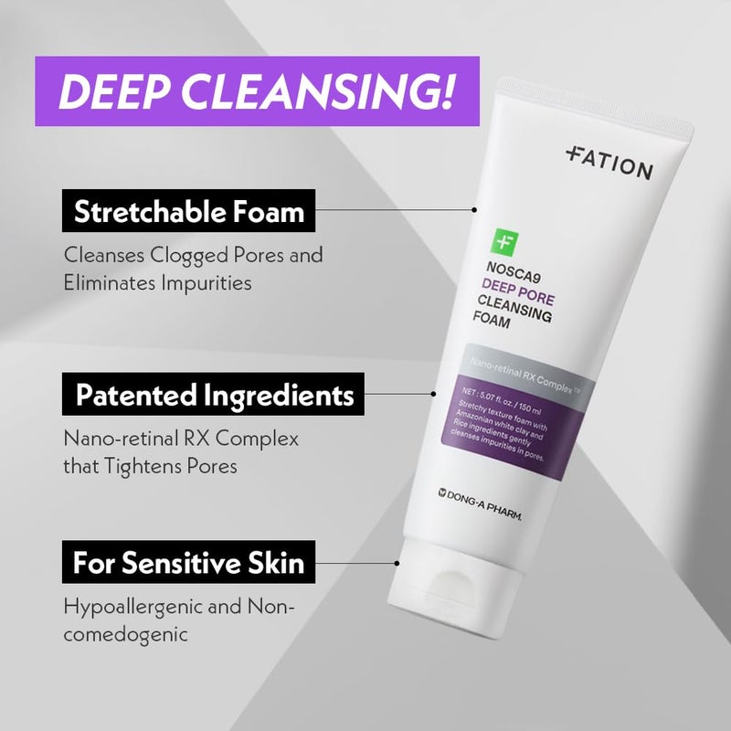 Fation Nosca9 Deep Pore Cleansing Foam for Sensitive Skin | Korean Skincare Face Wash with 17 Amino Acids, White Clay & Patented Pore-Shrinking Ingredient | Deep Cleansing & Moisturizing (5.07 fl. oz) - Image 1