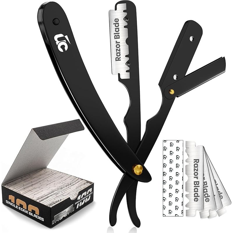 Utopia Care Professional Barber Straight Edge Razor Safety with 100-Pack Derby Blades - 100 Percent Stainless Steel - Image 1