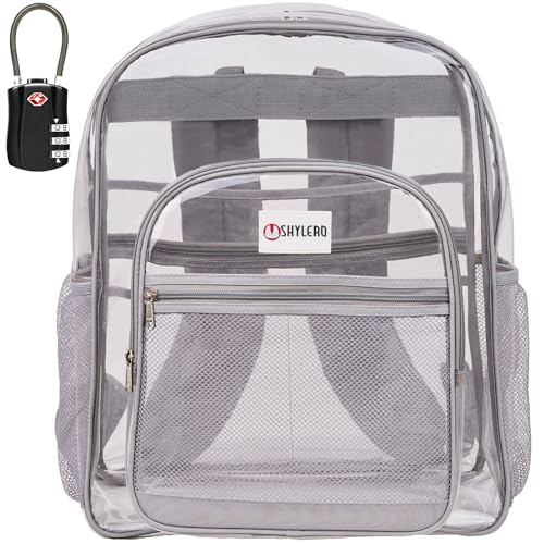 SHYLERO Clear Backpack Heavy Duty has TSA Lock 2WAY Zipper PVC Transparent Backpack Is Extra Large H18xW14xD8 Light Gray - Image 1
