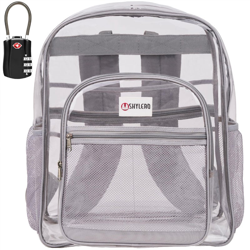 SHYLERO Clear Backpack Heavy Duty has TSA Lock 2WAY Zipper PVC Transparent Backpack Is Extra Large H18xW14xD8 Light Gray - Image 2