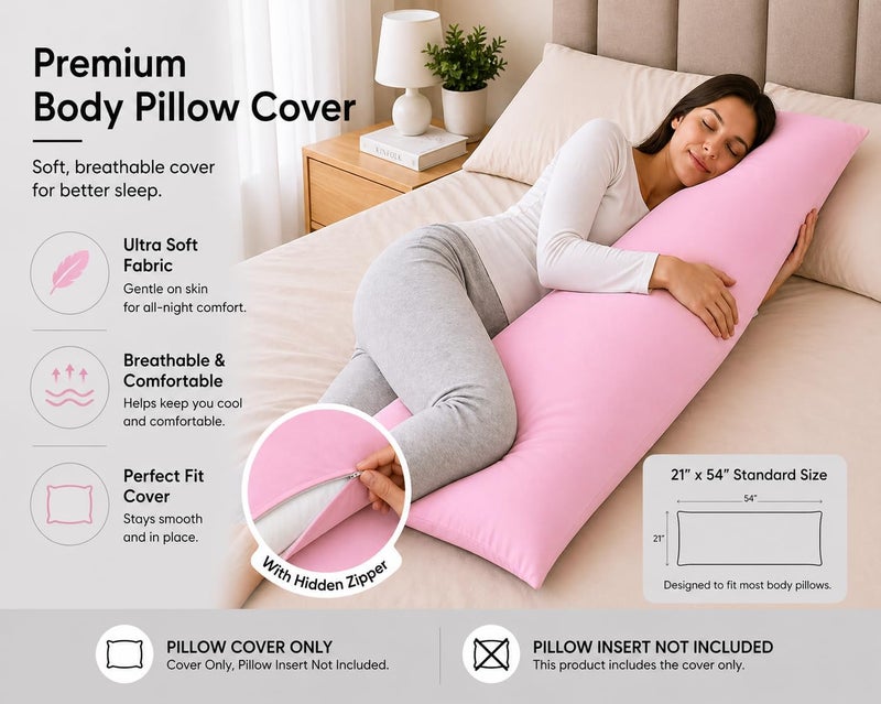 EVOLIVE Ultra Soft Microfiber Body Pillow Cover/Pillowcases 21"x54" with Hidden Zipper Closure (21"x54" Body Pillow Cover, Pink) - Image 4