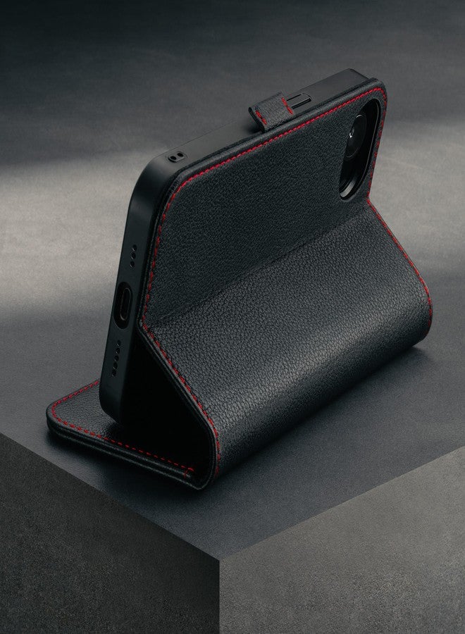 TORRO Case Compatible with iPhone 16e (6.1 Inch - 2025) - Genuine Leather Case with Stand Function and Card Slots (Black) - Image 3
