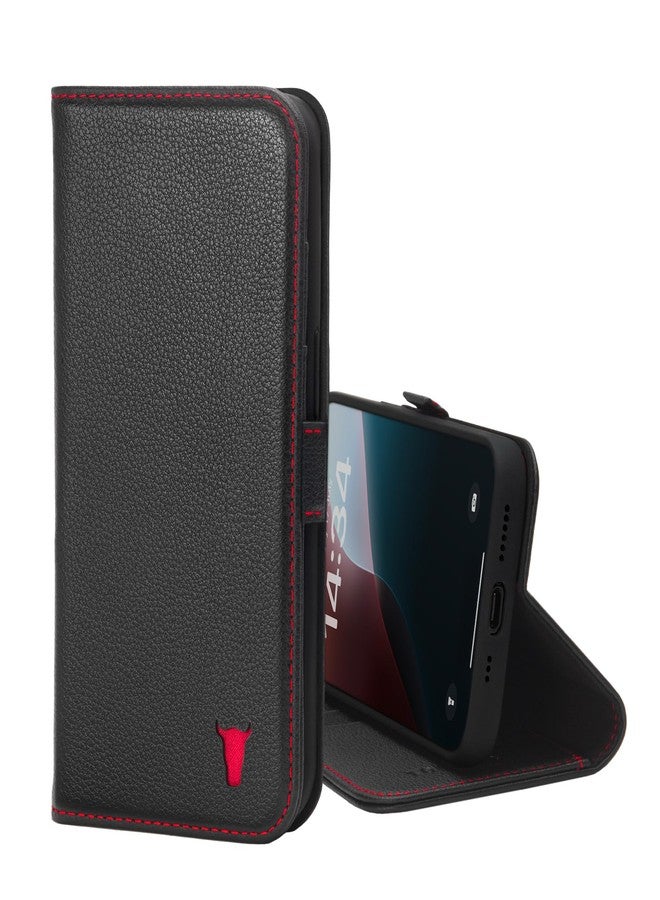 TORRO Case Compatible with iPhone 16e (6.1 Inch - 2025) - Genuine Leather Case with Stand Function and Card Slots (Black) - Image 1