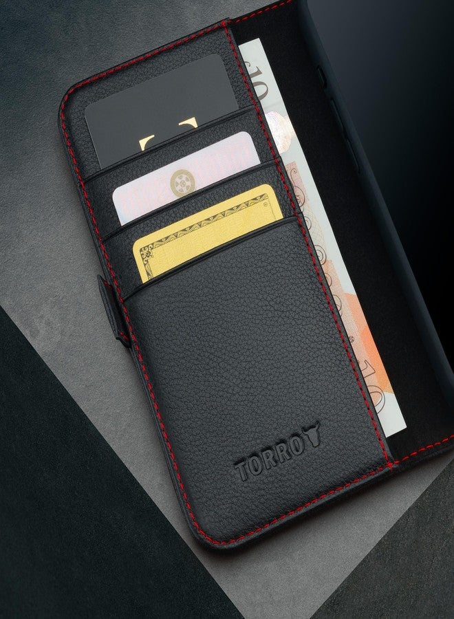 TORRO Case Compatible with iPhone 16e (6.1 Inch - 2025) - Genuine Leather Case with Stand Function and Card Slots (Black) - Image 4