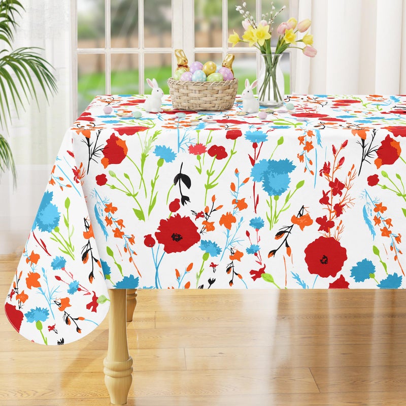 misaya Rectangle Waterproof Vinyl Table Cloth, Wipeable Tablecloth with Flannel Backing, Plastic Table Cover for Easter, Dinner, Picnic, Indoor and Outdoor (Flowers, 60" x 84") - Image 1