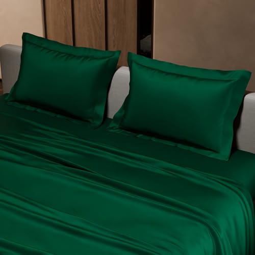 Stoa Paris Double Bedsheet with 2 Pillow Covers, 300 TC UltraSatin Premium Bedding Set, Aesthetic Home Decor, Gift for Couples, Wedding, Anniversary, Date Night - Emerald Green - Image 4