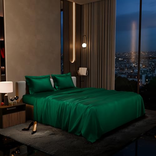 Stoa Paris Double Bedsheet with 2 Pillow Covers, 300 TC UltraSatin Premium Bedding Set, Aesthetic Home Decor, Gift for Couples, Wedding, Anniversary, Date Night - Emerald Green - Image 1
