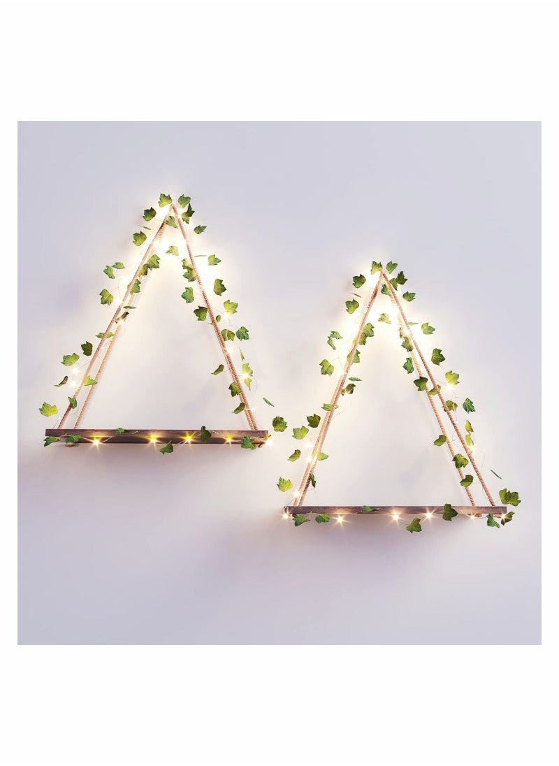 Generic - Artificial Ivy LED-Strip Wall Hanging Shelves Set of 2, Hanging Plant Shelf, Wall Hanging Shelf for Bedroom Bathroom Living Room Kitchen, Wood Hanging Plant Shelves for Wall Décor - Image 1