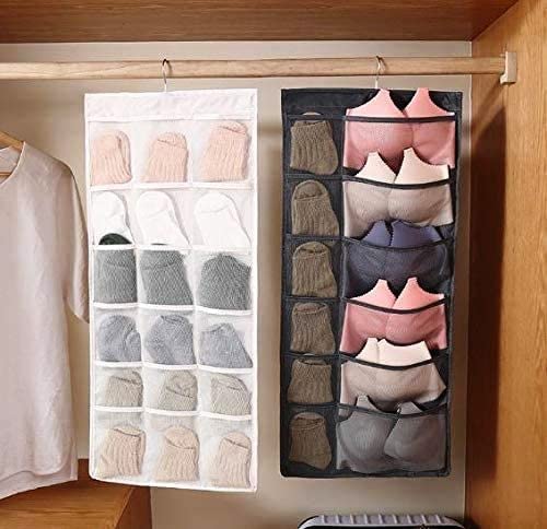 VYNTRIX VYNTRIX Pack of 2 Closet Hanging Organizer with Mesh 30 Pockets Rotating Metal HangerDual Sided Wall Shelf Wardrobe Storage BagsOxford Cloth Space Saver Bag for Bra Underpants Socks Beige  - Image 5