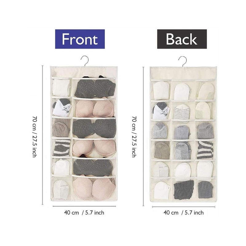 VYNTRIX VYNTRIX Pack of 2 Closet Hanging Organizer with Mesh 30 Pockets Rotating Metal HangerDual Sided Wall Shelf Wardrobe Storage BagsOxford Cloth Space Saver Bag for Bra Underpants Socks Beige  - Image 3