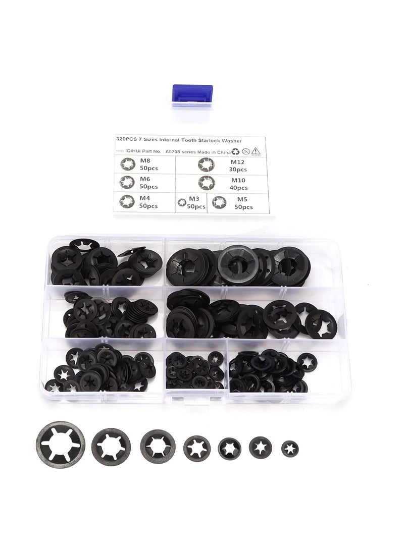 Generic - 340PCS Push-On Starlock Washer Kit, 65Mn Steel Starlock Washers Assortment Quick Speed Locking Washers Set Industrial Grade Starlock Washers Universal Starlock Washer [7 Sizes] M3/M4/M5/M6/M8/M10/M12 - Image 1
