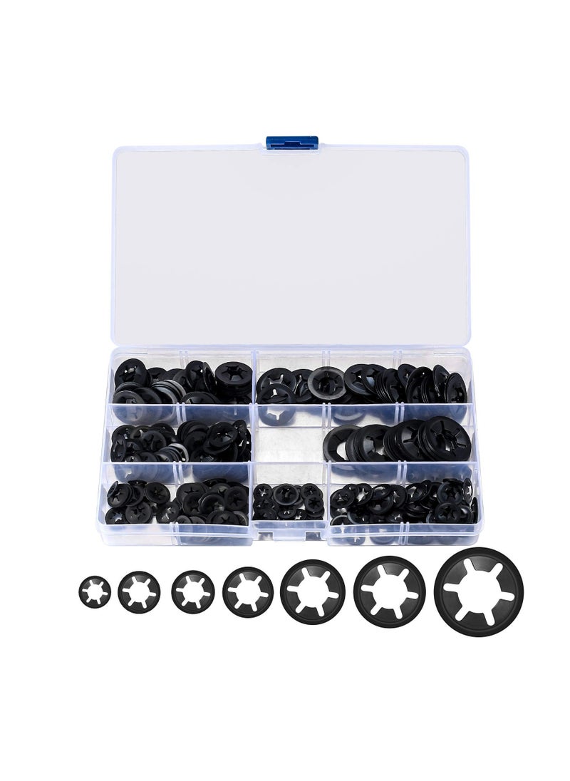 Generic - 340PCS Push-On Starlock Washer Kit, 65Mn Steel Starlock Washers Assortment Quick Speed Locking Washers Set Industrial Grade Starlock Washers Universal Starlock Washer [7 Sizes] M3/M4/M5/M6/M8/M10/M12 - Image 1