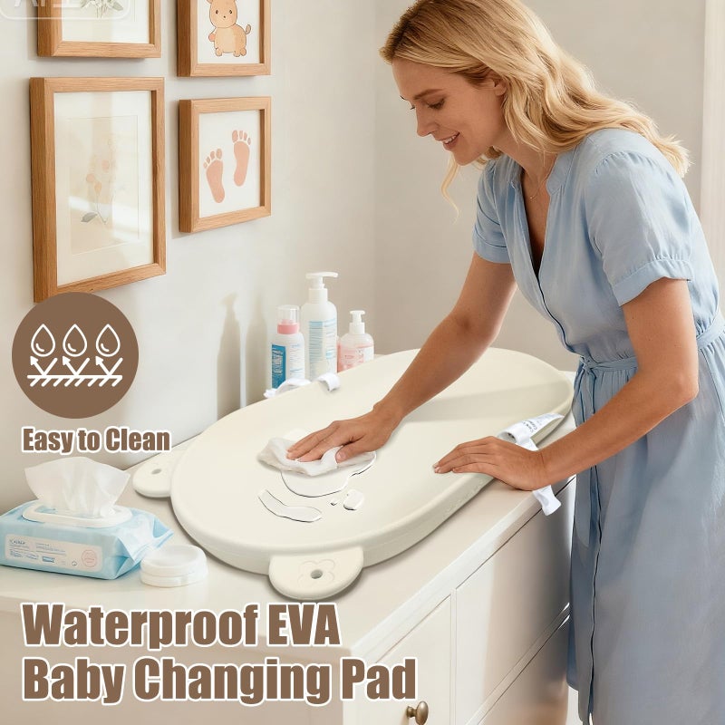 FLEUFAB Baby Changing Pad, EVA Waterproof Non-Slip Changing Table Pad with Adjustable Strap for Dresser Changing Table Nursery, Portable Diaper Changing Pad, Oat - Image 2