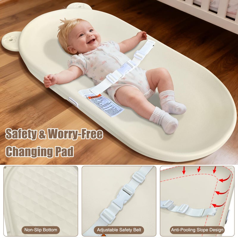 FLEUFAB Baby Changing Pad, EVA Waterproof Non-Slip Changing Table Pad with Adjustable Strap for Dresser Changing Table Nursery, Portable Diaper Changing Pad, Oat - Image 3
