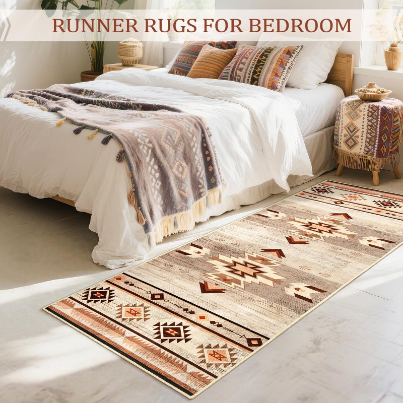 B BENRON Western Hallway Runner Rug 2 x 6, Non-Slip Long Runners for Bedroom Kitchen Hall Laundry, Accent and Tribal Throw Rugs Washable, Warm Beige - Image 2