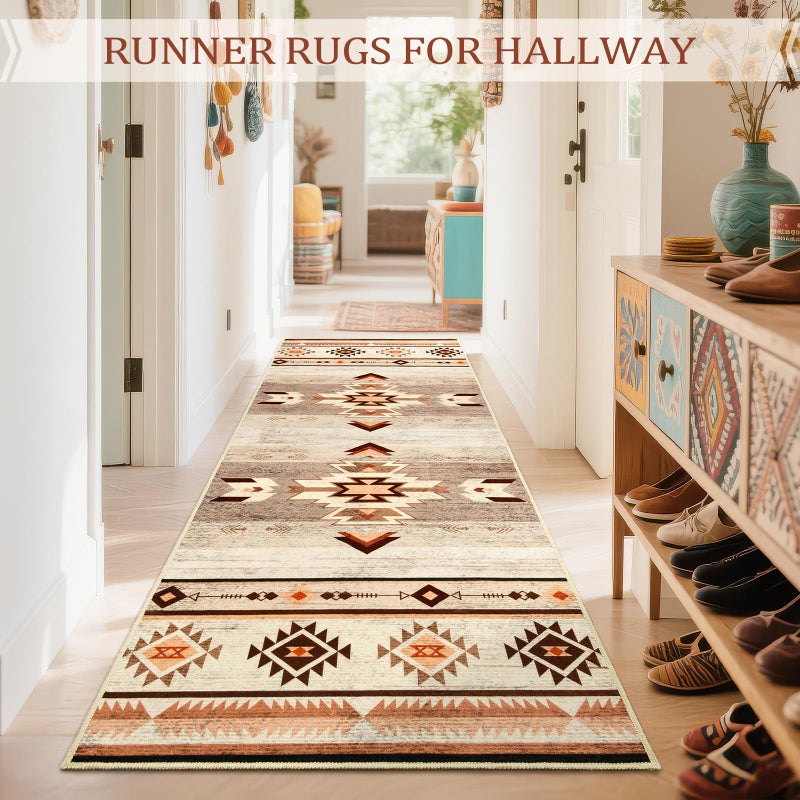 B BENRON Western Hallway Runner Rug 2 x 6, Non-Slip Long Runners for Bedroom Kitchen Hall Laundry, Accent and Tribal Throw Rugs Washable, Warm Beige - Image 3
