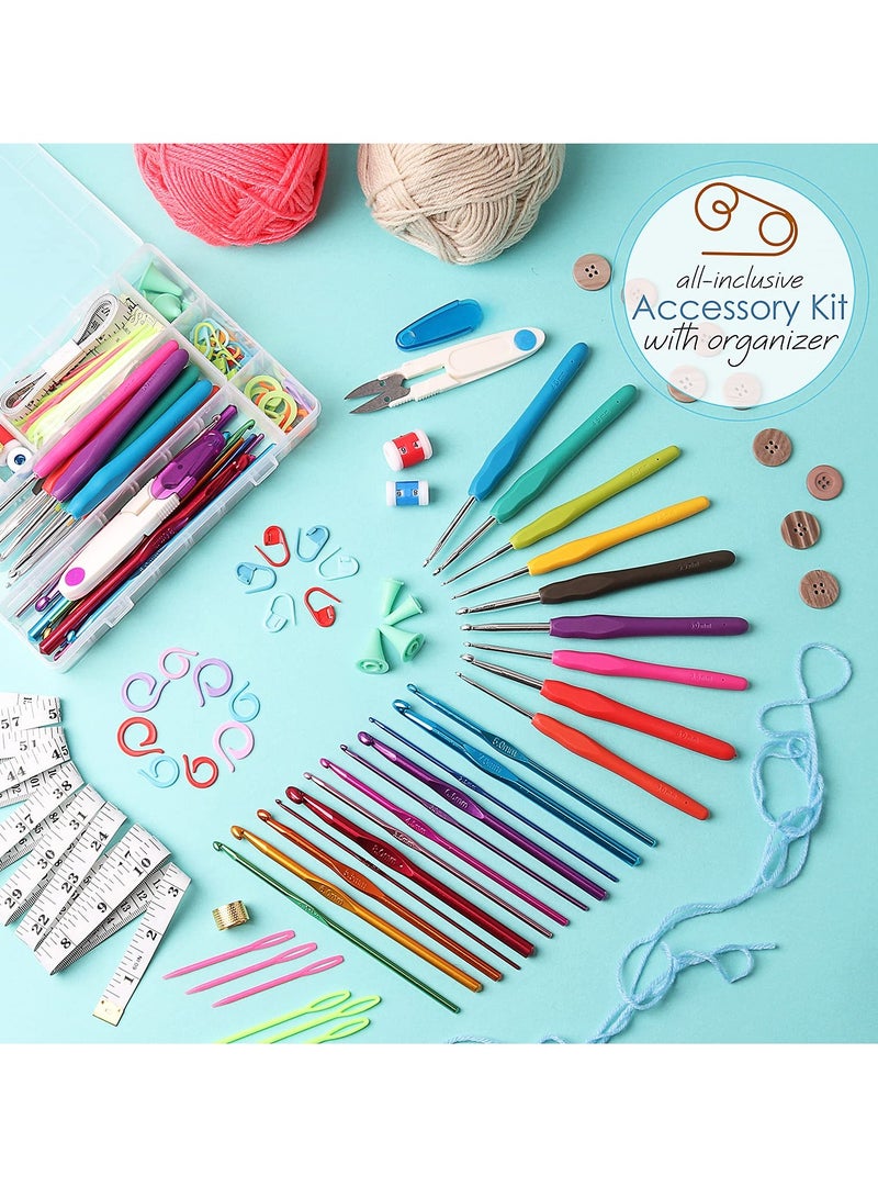 KASTWAVE 73 Piece Crochet Kit with Crochet Hooks Yarn Set, Premium Bundle Includes Yarn Balls Needles Accessories Kit Canvas Tote Bag and Lot More Starter Pack for Kids Adults Beginner Professionals - Image 2