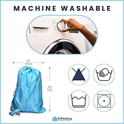 EzPacking Travel Laundry Bag with Drawstring/Foldable Compact Lightweight Small Travel Size for Suitcase / (22” X 16”) / Clean Dirty Clothes Wash Bag/Nylon Blue/Washable/For Women Men Kids Baby - Image 2