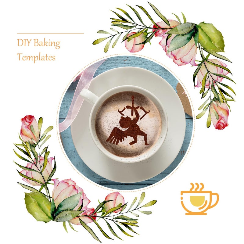 Reusable Coffee Stencils 9pcs Latte Art Templates for Cappuccino Cake Decorating DIY Kitchen Tools - Image 4