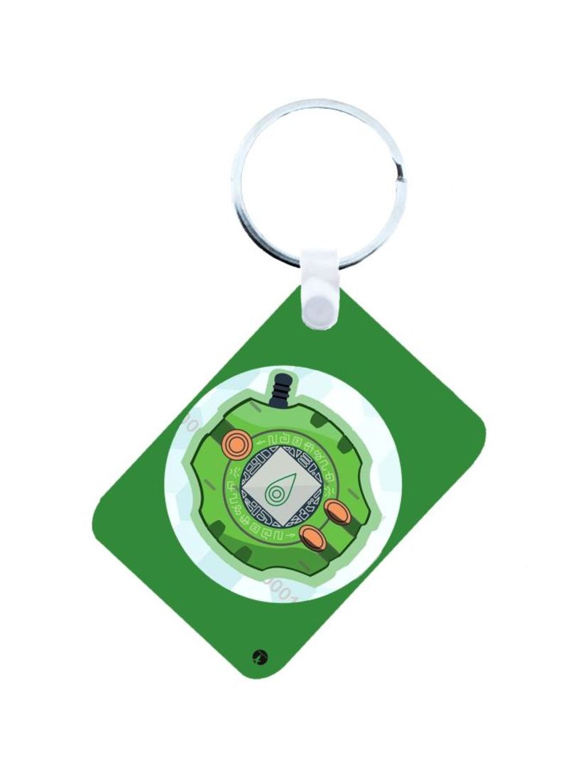 Anime Digimon Wooden Keychain Green/White