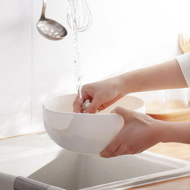 DOPMEP Japanese Rice Washer Strainer, Quinoa Washing Bowl Small Plastic Side Drainers Colander for Cleaning and Rinsing Fruits, Vegetables, and Beans, 2 Quart BPA-Free - Image 2