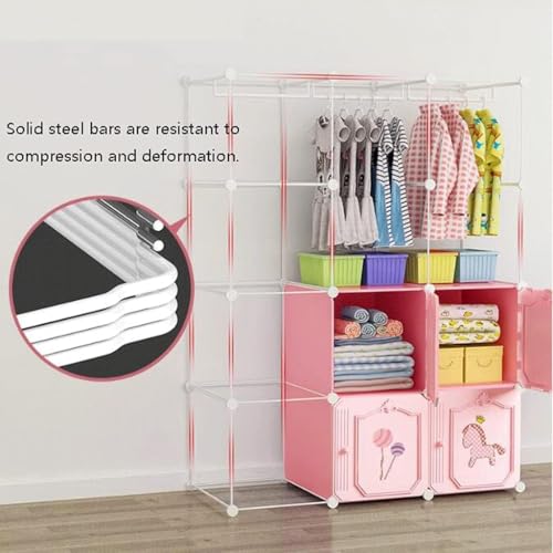 LUHI Plastic Wardrobe for Kids Clothes – Durable, Easy to Use Anti-Skid & Non-Slip Effective Professional Collapsible Wardrobe, Plastic Cupboard for Kids, Foldable Almirah (Pink-HH, 8-Door) - Image 3