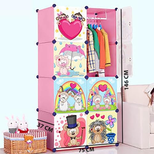 LUHI Plastic Wardrobe for Kids Clothes – Durable, Easy to Use Anti-Skid & Non-Slip Effective Professional Collapsible Wardrobe, Plastic Cupboard for Kids, Foldable Almirah (Pink-HH, 8-Door) - Image 2
