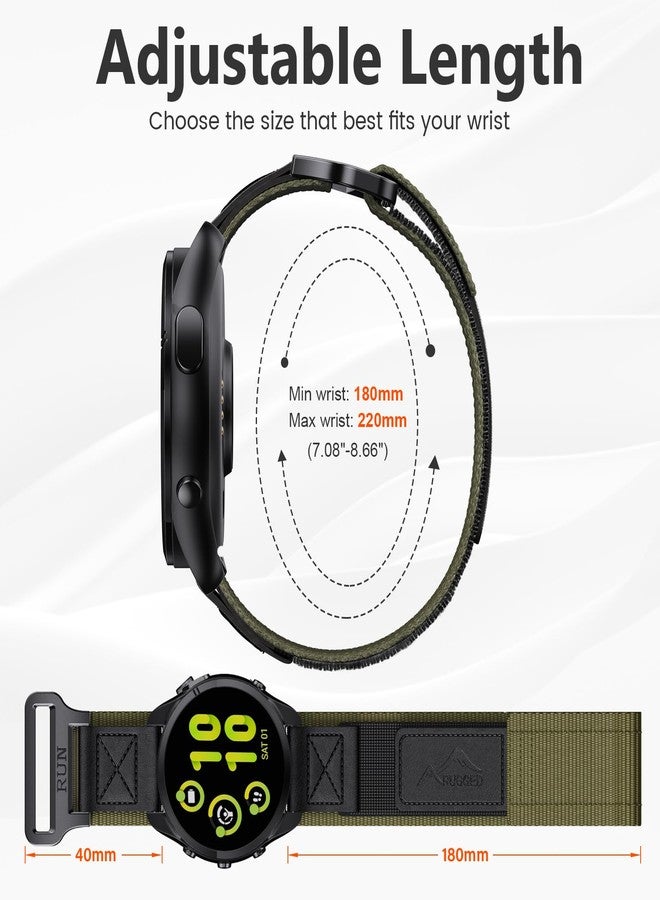 ANCOOL for Garmin Vivoactive 5/3/Forerunner 55/165/245 Watch Bands, 20mm Nylon Watch Band for Venu Sq/Venu 2 Plus/Sq 2 Bands for Galaxy Watch 7/6/5/4/FE 40mm 44mm, Black/Green - Image 4