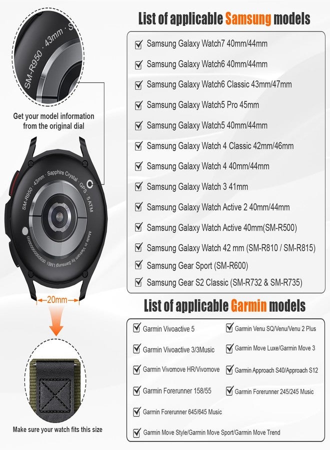 ANCOOL for Garmin Vivoactive 5/3/Forerunner 55/165/245 Watch Bands, 20mm Nylon Watch Band for Venu Sq/Venu 2 Plus/Sq 2 Bands for Galaxy Watch 7/6/5/4/FE 40mm 44mm, Black/Green - Image 2