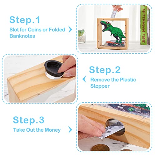 ICOSY Wooden Piggy Bank for Kids Boys Girls, DIY Name Coin Bank Unicorn Dinosaur Money Bank with Letter Stickers - Image 4