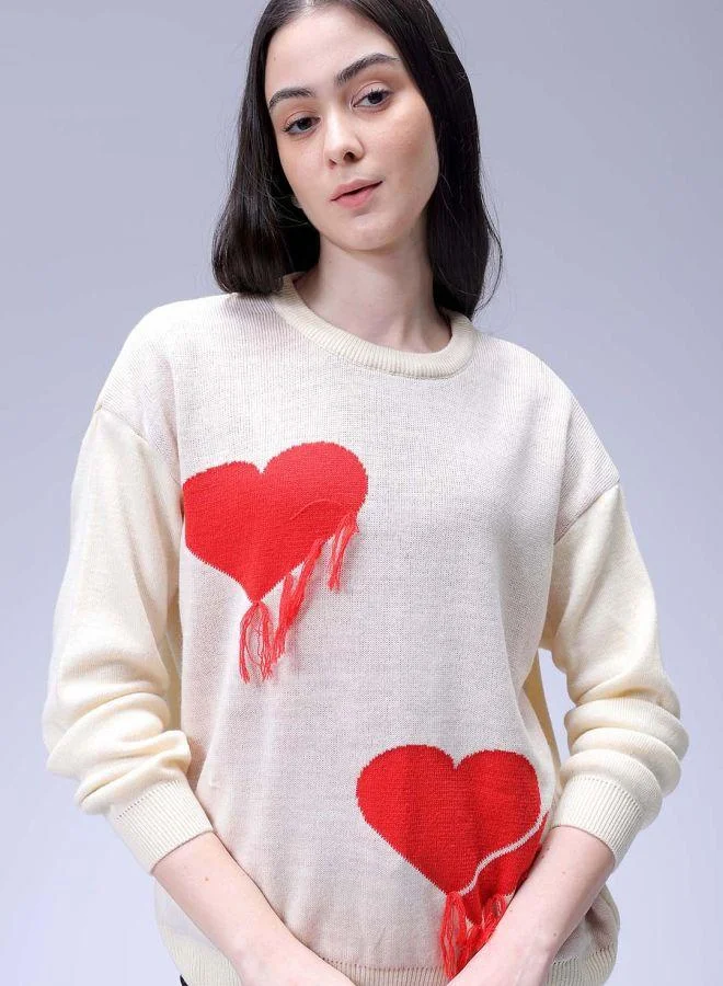 مرفوعة Women Loose Fit Placement Embroidery Oversized Sweater