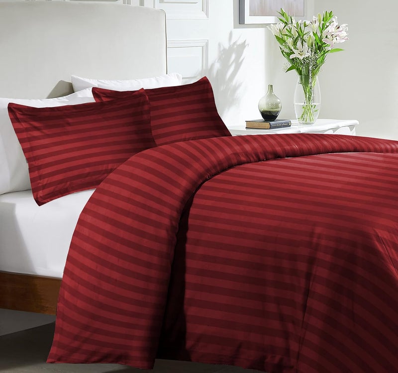 MOONLIGHT20015 Super King Size Bed Linen Set with Reversible Striped Satin Duvet Cover, Bedding Set with 2 Pillowcases, Soft Hypoallergenic Duvet Cover (Burgundy) - Image 2