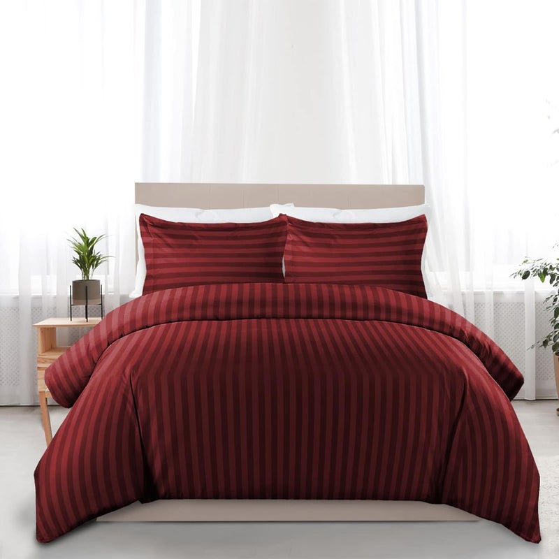 MOONLIGHT20015 Super King Size Bed Linen Set with Reversible Striped Satin Duvet Cover, Bedding Set with 2 Pillowcases, Soft Hypoallergenic Duvet Cover (Burgundy) - Image 5