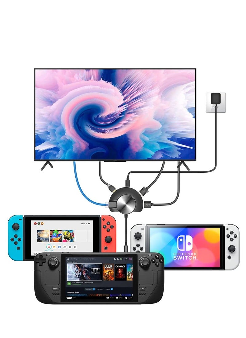 SYOSI - Portable Dock with Ethernet Port, Fit for Steam Deck/ Nintendo Switch/ Nintendo Switch OLED, Portable TV Ethernet LAN Adapter for Steam Deck/Nintendo Switch/OLED with 2*USB, USB C Power - Image 1