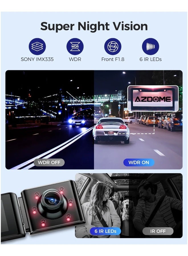 أزدوم م550 ماكس داش كام بجودة 4K فائقة الوضوح +1K+2K شاشة بحجم 3.18 بوصة مدمج فيه نظام تحديد المواقع (GPS) وواي فاي كاميرا مراقبة للسيارة تعمل 24 ساعة مراقبة للوقوف ليلًا ورؤية خلفية - Image 2