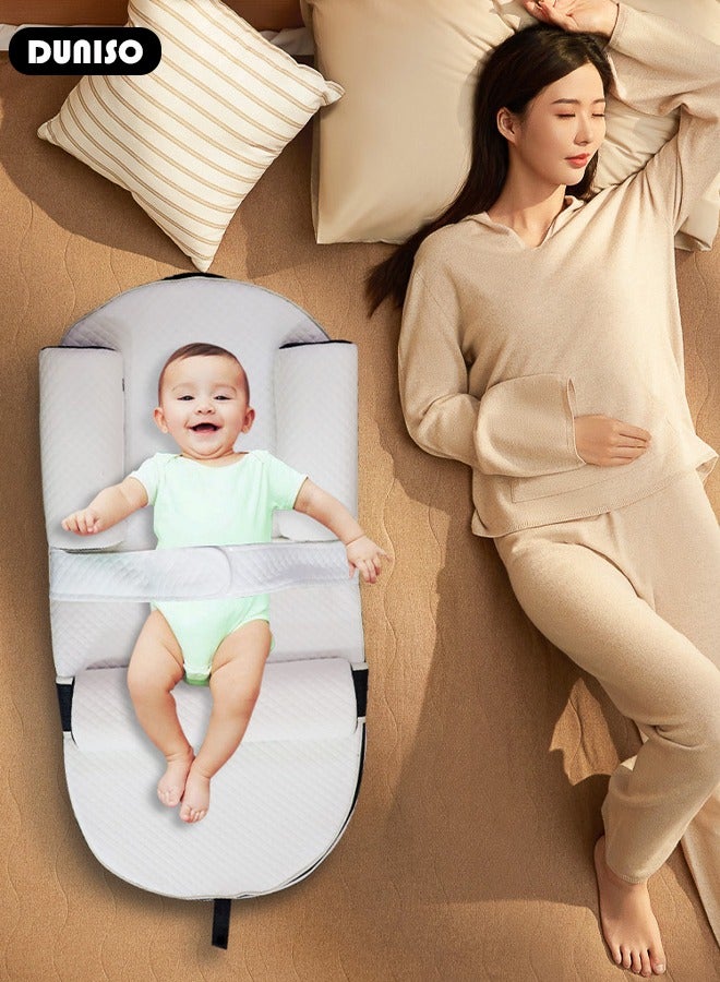 DUNISO وسادة مائلة للأطفال، وسائد سرير الأطفال، وسادة مريحة مضادة للتقيؤ، تمنع القيء والرأس المسطح، قابلة للتعديل بارتفاع 0-30° تخفف من القيء والحليب، المغص المعوي، عش نوم الأطفال مع حواجز جانبية - Image 3