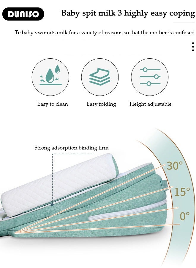 DUNISO وسادة مائلة للأطفال، وسائد سرير الأطفال، وسادة مريحة مضادة للتقيؤ، تمنع القيء والرأس المسطح، قابلة للتعديل بارتفاع 0-30° تخفف من القيء والحليب، المغص المعوي، عش نوم الأطفال مع حواجز جانبية - Image 5