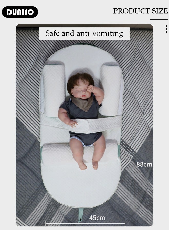 DUNISO وسادة مائلة للأطفال، وسائد سرير الأطفال، وسادة مريحة مضادة للتقيؤ، تمنع القيء والرأس المسطح، قابلة للتعديل بارتفاع 0-30° تخفف من القيء والحليب، المغص المعوي، عش نوم الأطفال مع حواجز جانبية - Image 4