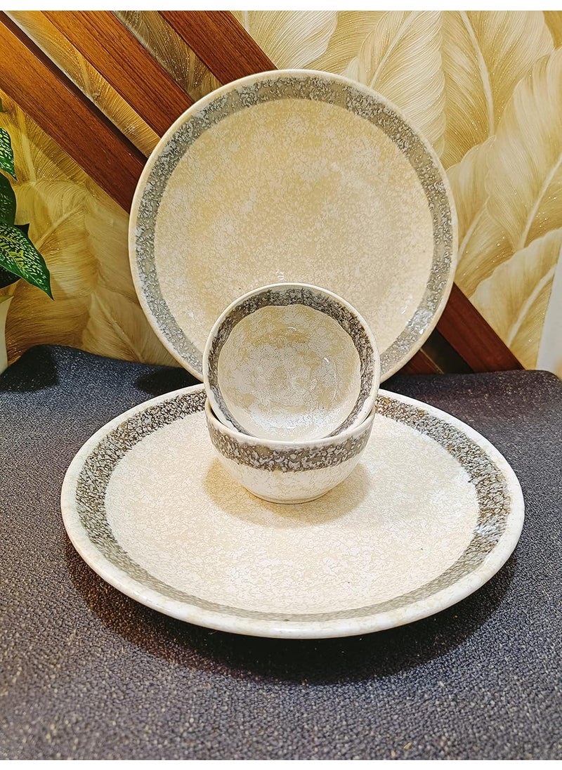 Caffeine Caffeine Ceramic Handmade White Matte & Black Patta Combo Dinner Set of 4 (2 Dinner Plate, 2 Katori Bowl)  - Image 2