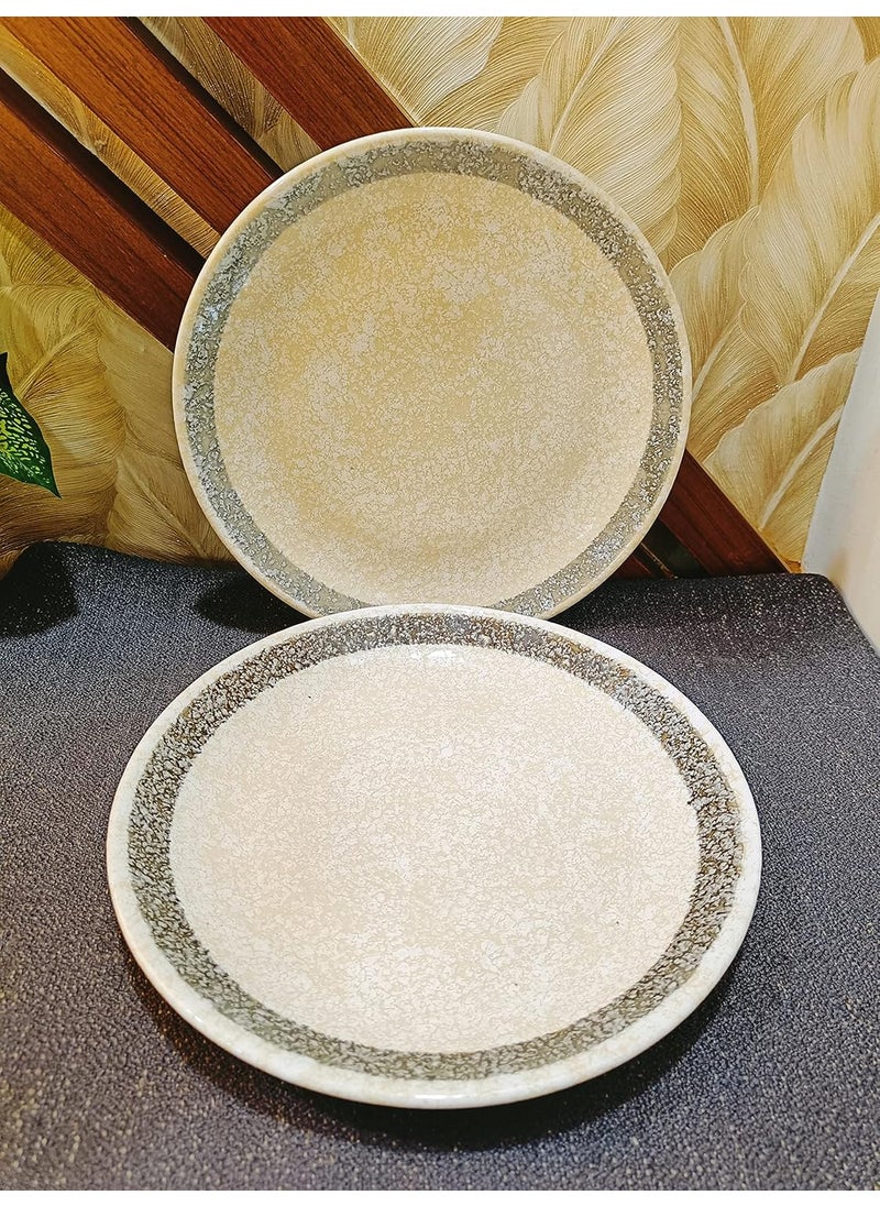 Caffeine Caffeine Ceramic Handmade White Matte & Black Patta Combo Dinner Set of 4 (2 Dinner Plate, 2 Katori Bowl)  - Image 4