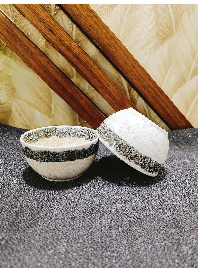 Caffeine Caffeine Ceramic Handmade White Matte & Black Patta Combo Dinner Set of 4 (2 Dinner Plate, 2 Katori Bowl)  - Image 5
