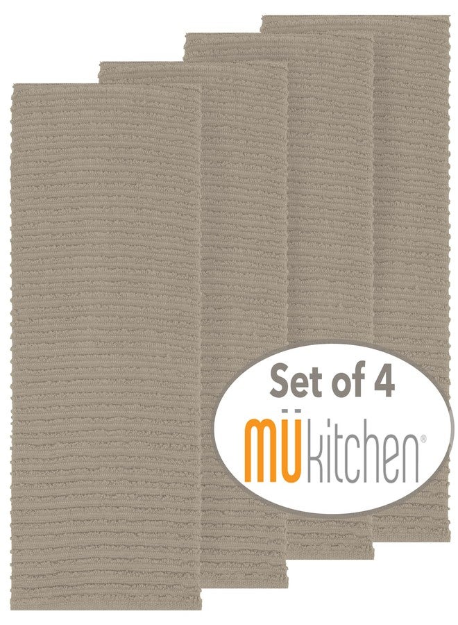MUkitchen | Ridged Cotton Dish Towels | Absorbent for Cleaning Kitchen Surfaces | Washable & Reusable | Set of 4 | Oatmeal - Image 4