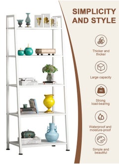 URbazaar 5 Tier Bookshelf,Industrial Ladder Shelf, Open Display Storage Rack, Bookcase with Metal Frame, Freestanding Storage Shelves for Home Office, Living Room, Bedroom, Kitchen  - Image 4
