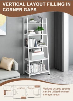 URbazaar 5 Tier Bookshelf,Industrial Ladder Shelf, Open Display Storage Rack, Bookcase with Metal Frame, Freestanding Storage Shelves for Home Office, Living Room, Bedroom, Kitchen  - Image 5