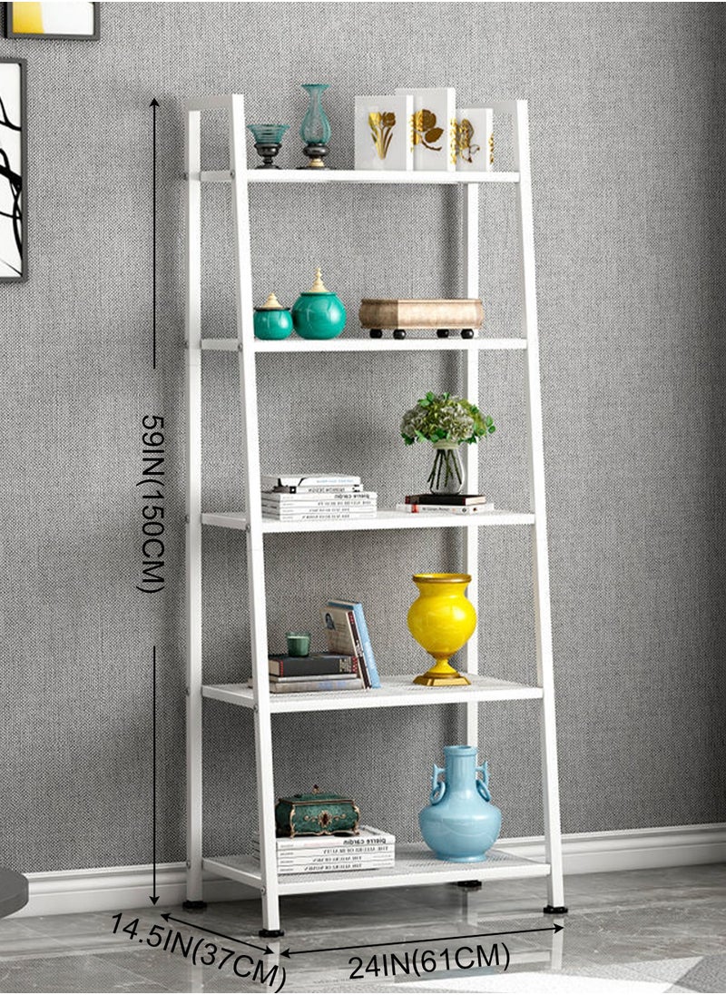 URbazaar 5 Tier Bookshelf,Industrial Ladder Shelf, Open Display Storage Rack, Bookcase with Metal Frame, Freestanding Storage Shelves for Home Office, Living Room, Bedroom, Kitchen  - Image 3
