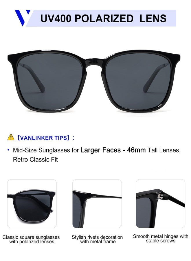 VANLINKER Vintage Square Polarized Sunglasses Men Women Classic Trendy Rectangle Metal Frame Sun Glasses VL9771 Matt Black - Image 4